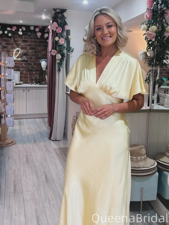 Popular Yellow V-neck Mermaid Long Formal Gown to Impress,WGP1968