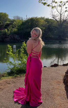 Sexy Pink Mermaid Spaghetti Straps Bow Long Formal Gown to Impress,WGP1958