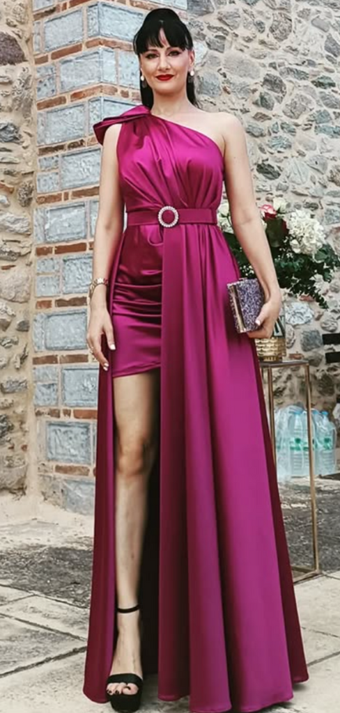 Popular Pink A-line One-shoulder Slit Long Formal Gown to Impress,WGP1955