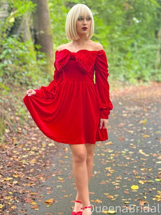 Popular Red Long Sleeve Homecoming Dress Graduation Party Dress , QB0953