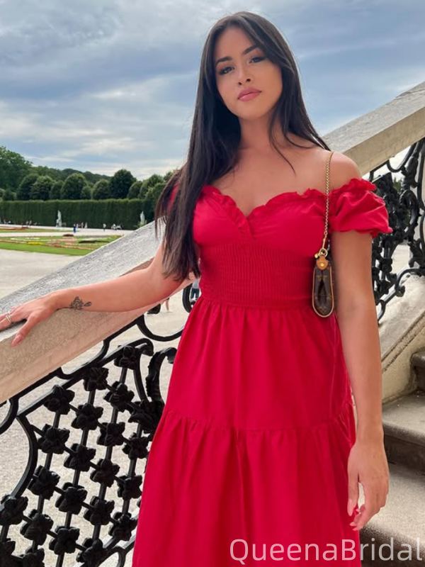 Popular Red A-line Off-shoulder Long Formal Gown to Impress,WGP1972