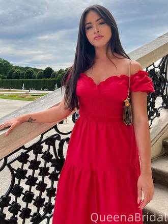 Popular Red A-line Off-shoulder Long Formal Gown to Impress,WGP1972