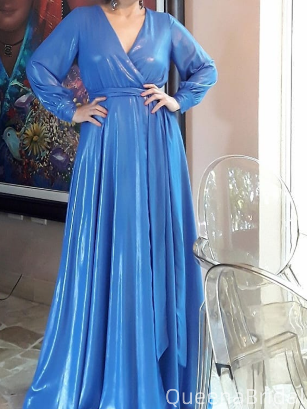 Popular Blue A-line Long Sleeve Long Formal Gown to Impress,WGP1970