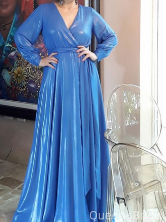 Popular Blue A-line Long Sleeve Long Formal Gown to Impress,WGP1970