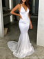 Sexy White V-neck Mermaid Long Formal Gown to Impress,WGP1969