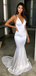 Sexy White V-neck Mermaid Long Formal Gown to Impress,WGP1969