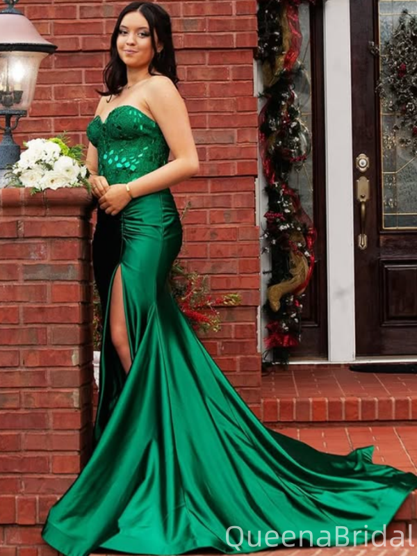 Popular Green Mermaid Sweetheart Slit Long Formal Gown to Impress,WGP1991