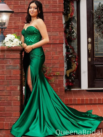 Popular Green Mermaid Sweetheart Slit Long Formal Gown to Impress,WGP1991