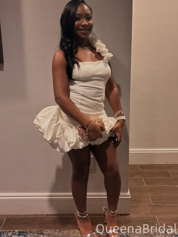 Elegant White One-shoulder Homecoming Dress Graduation Party Dress , QB0955