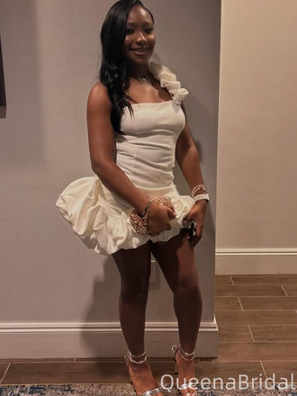 Elegant White One-shoulder Homecoming Dress Graduation Party Dress , QB0955