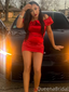Elegant Red Off-shoulder Homecoming Dress Graduation Party Dress , QB0956