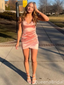 Elegant Pink Spaghetti Straps Homecoming Dress Graduation Party Dress , QB0959