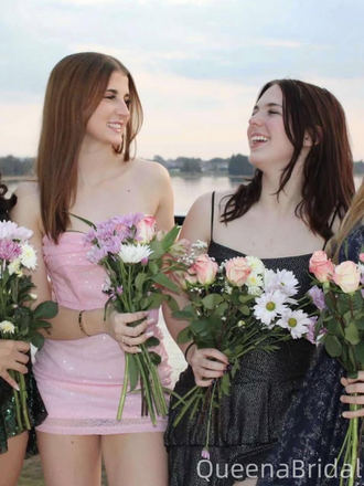 Elegant Pink Straight Across Homecoming Dress Graduation Party Dress , QB0958