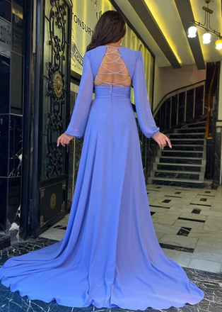 Popular Purple Long Sleeve Slit Long Formal Gown to Impress,WGP1990
