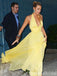 Sexy Yellow Halter Plunging A-line Long Party Dress Prom Dresses ,WGP1860