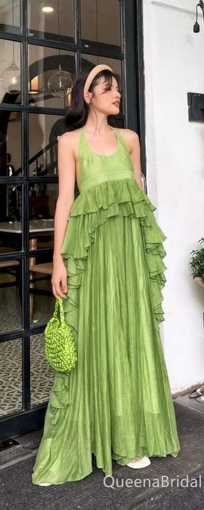 Stylish Light Green Halter A-line Long Party Dress Prom Dresses ,WGP1862