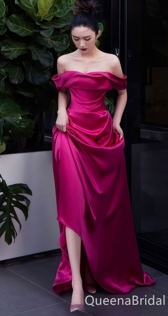 Gorgeous Fuchsia Off Shoulder A-line Long Party Dress Prom Dresses ,WGP1863