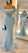 Gorgeous Light Blue Long Sleeves Mermaid Off Shoulder Long Party Dress Prom Dresses ,WGP1865