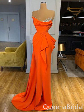 Strapless Orange Beaded Mermaid Evening Gown Maxi Long Evening Party Prom Dresses ,WGP1198