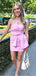 Elegant Pink Sheath Satin Strapless Cheap Simple Short Homecoming Dresses,QB0424