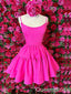 Hot Pink Spaghetti Straps Lace Up Back A-line Graduation Party Short Homecoming Dresses , QB0804