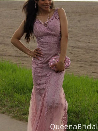 Gorgeous V-neck Lace Mermaid Long Prom Dress Ideas, Evening Party Dresses,WGP2142