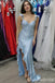 Stylish Shiny Blue Sweetheart Side Slit Mermaid Long Party Dress Prom Dresses ,WGP1867