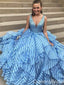 Sexy Blue Sparkle Layer A-line Open Back Evening Gown Maxi Long Formal Dresses Prom Dresses,WGP894