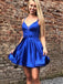 Elegant Royal Blue Spaghetti Straps A-Line Cheap Simple Short Homecoming Dresses,QB0413