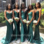 Elegant Green Spaghetti Straps V Neck Simple Mermaid Long Cheap Bridesmaid Dresses, BDS0153