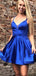 Elegant Royal Blue Spaghetti Straps A-Line Cheap Simple Short Homecoming Dresses,QB0413