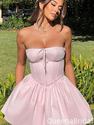 Gorgeous Strapless Square Pink A-line Homecoming Dress Graduation Party Dress,QB0971