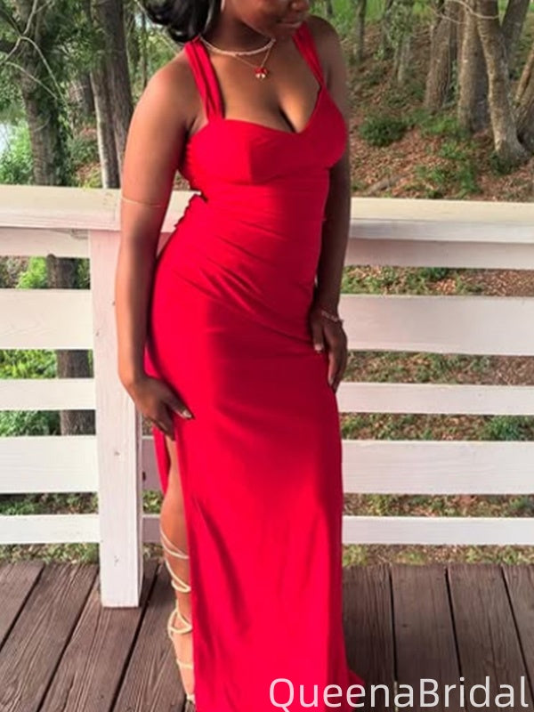 Casual V-neck Halter Mermaid Long Prom Dress Ideas, Evening Party Dresses,WGP2015
