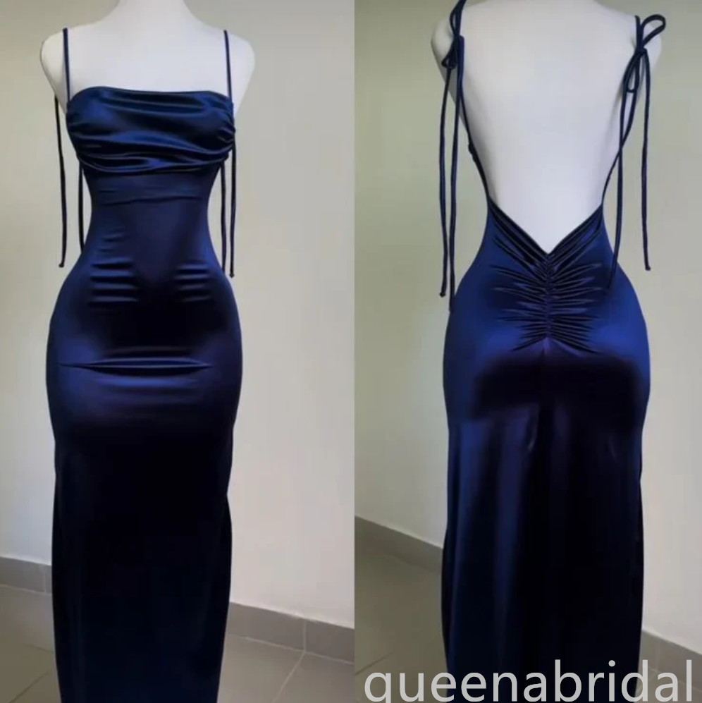 Navy Blue Spaghetti Straps Mermaid Open Back Evening Gown Maxi Long Evening Party Prom Dresses ,WGP1050