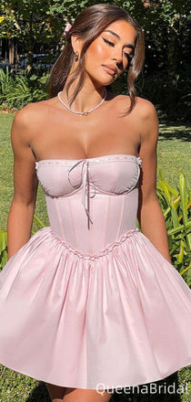 Gorgeous Strapless Square Pink A-line Homecoming Dress Graduation Party Dress,QB0971