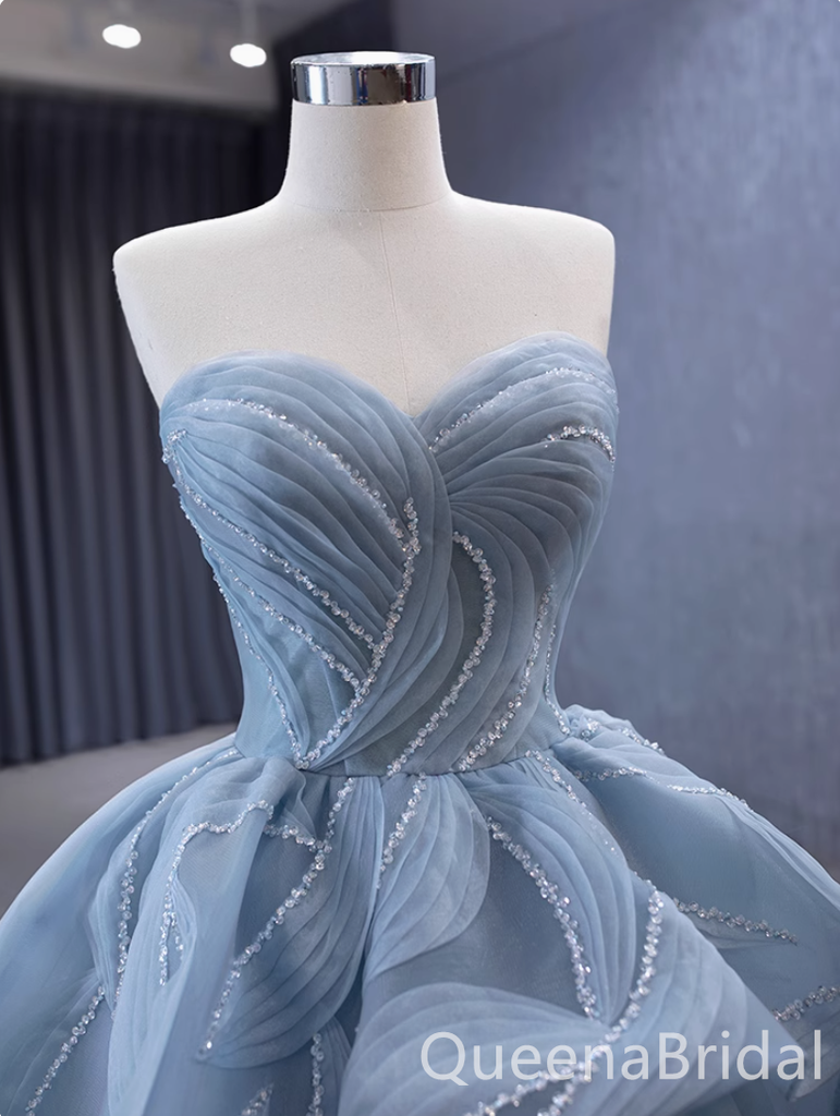 Gorgeous Blue Strapless A-line Sweetheart Lace up Back Ball Gown Party Dress Long Prom Dresses to Impress ,WGP1468