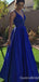 Navy Blue Deep V Neck A-line Evening Gown Maxi Long Evening Party Prom Dresses ,WGP1026