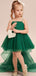 Elegant Green Unique High Low  Beading Sleeveless Tulle Flower Girl Dresses with Bow, FGS0055