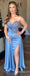 Gorgeous Blue Strapless Beaded Sweetheart Side Slit Mermaid Long Party Dress Prom Dresses ,WGP1869