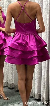 Formal Spaghetti Strap V-neck A-line Short Mini Homecoming Dress,QB1058