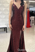 Gorgeous Burgundy Spaghetti Straps Sweetheart Open Back Mermaid Long Party Dress Prom Dresses ,WGP1876