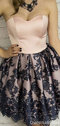 Gorgeous Strapless Lace A-line Short Mini Homecoming Dress,QB1063