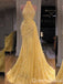 Shiny Yellow High Neck Mermaid Party Dress Long Prom Dresses to Impress ,WGP1622