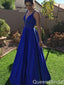 Navy Blue Deep V Neck A-line Evening Gown Maxi Long Evening Party Prom Dresses ,WGP1026