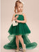 Elegant Green Unique High Low  Beading Sleeveless Tulle Flower Girl Dresses with Bow, FGS0055