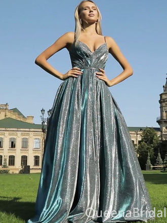 Sparkle V Neck Spaghetti Straps A-line Evening Gown Maxi Long Evening Party Prom Dresses ,WGP1200