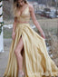 Gorgeous Plunging High Slit Two Pieces Sequins Evening Gown Long Prom Dresses with Pleats,WGP723