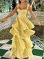 Elegant Sexy Yellow A-line Layer Sweetheart Evening Gown Maxi Long Formal Dresses Prom Dresses With Ruffles ,WGP879