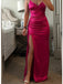 Sexy Rose Red  Mermaid Spaghetti Strap Side Slit Long Prom Dresses,WGP433