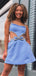 Sexy Light Blue Spaghetti Straps Beadings Simple Cheap Short Homecoming Dresses, QB0516